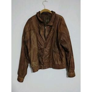 Euro-Mode I.O.U Brown Varsity Long Sleeve Large Genuine Leather Jacket
